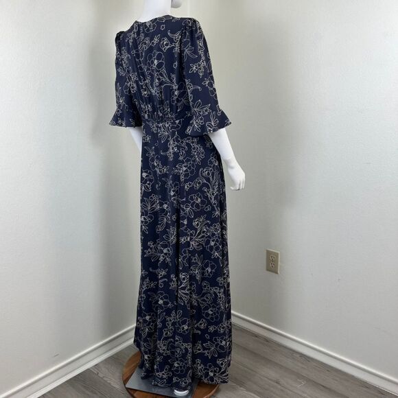 Gal Meets Glam Women Size 8 Irene Blue Floral Maxi NEW Dress Flutter 3/4 Sleeve - Picture 7 of 15